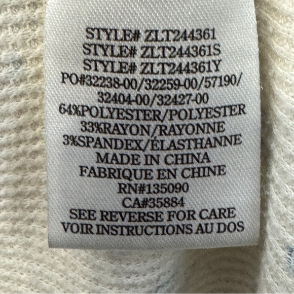 Z Supply Floral Waffle Knit Thermal Top XS Cream Stretch - Picture 5 of 6